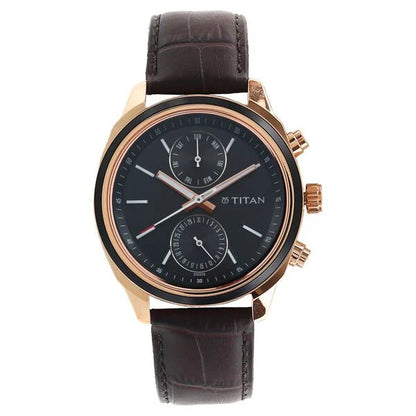 Titan Quartz Multifunction Black Dial Leather Strap Watch for Men