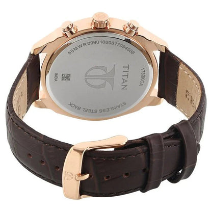 Titan Quartz Multifunction Black Dial Leather Strap Watch for Men