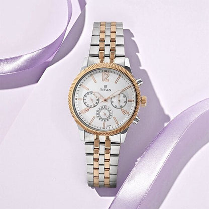 Titan Men's Metropolitan Luxe: Multifunction White Dial with Two-Tone Stainless Steel Bracelet Watch