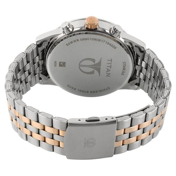 Titan Men's Metropolitan Luxe: Multifunction White Dial with Two-Tone Stainless Steel Bracelet Watch