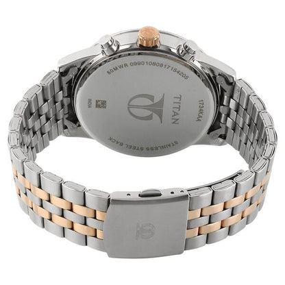 Titan Men's Metropolitan Luxe: Multifunction White Dial with Two-Tone Stainless Steel Bracelet Watch