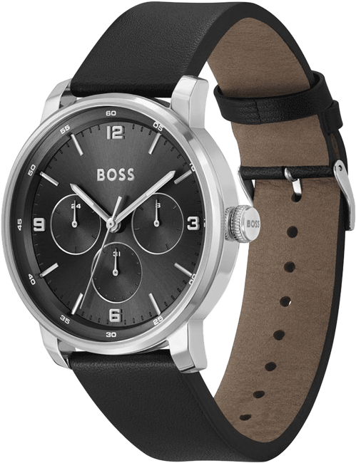 Contender Men Quartz Black Dial Multi-Function Leather Watch 1514125