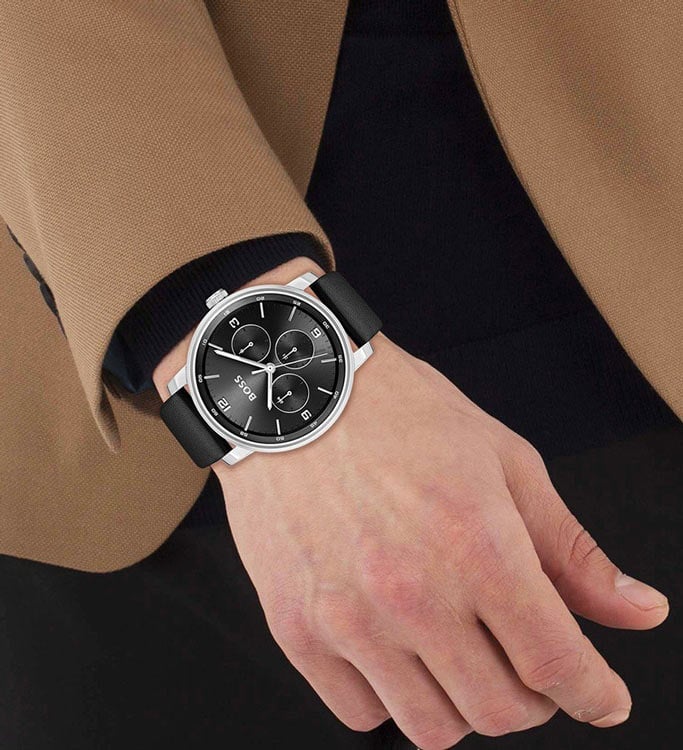 Contender Men Quartz Black Dial Multi-Function Leather Watch 1514125