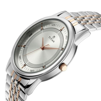 Titan Bandhan Quartz Analog Silver Dial Two Toned Stainless Steel Strap Watch For Couple