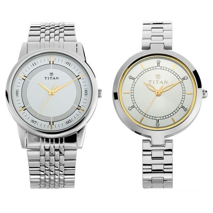 Titan Bandhan Quartz Analog Silver Dial Silver Stainless Steel Strap Watch For Couple