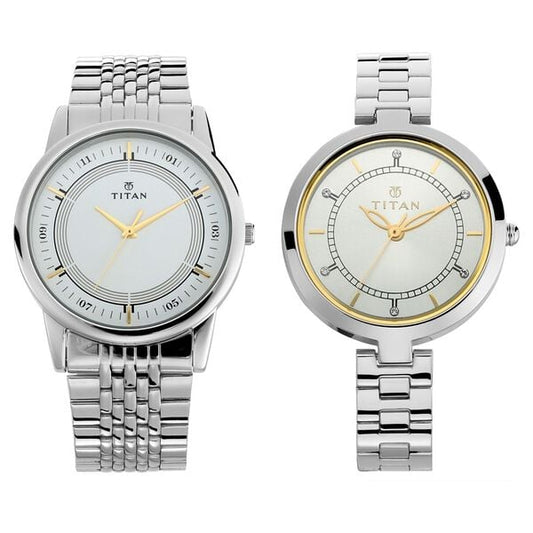 Titan Bandhan Quartz Analog Silver Dial Silver Stainless Steel Strap Watch For Couple