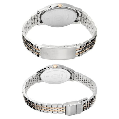 Titan Bandhan Quartz Analog with Day and Date Silver Dial Stainless Steel Strap Watch for Couple