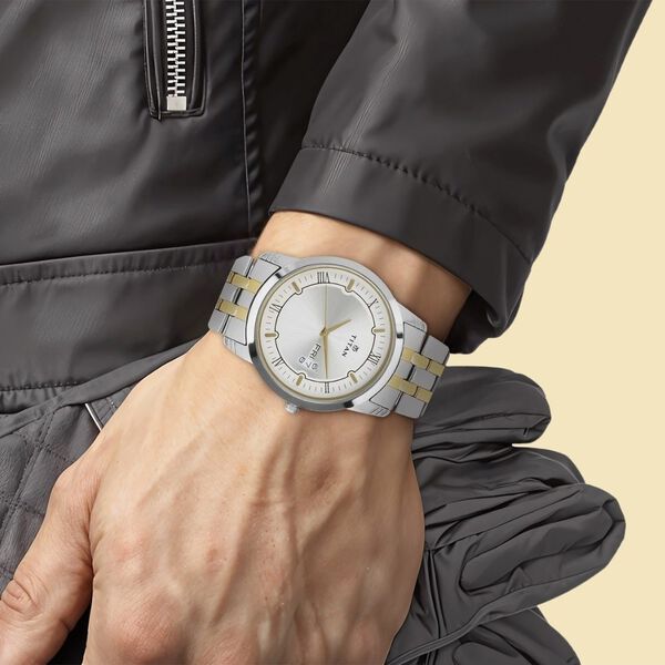Titan Metal Silver Analog with Day and Date Stainless Steel Strap Watch for Men