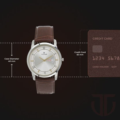 Titan Quartz Analog with Day and Date Silver Dial Leather Strap Watch for Men