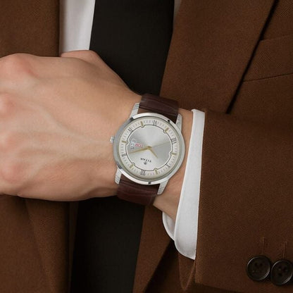 Titan Quartz Analog with Day and Date Silver Dial Leather Strap Watch for Men