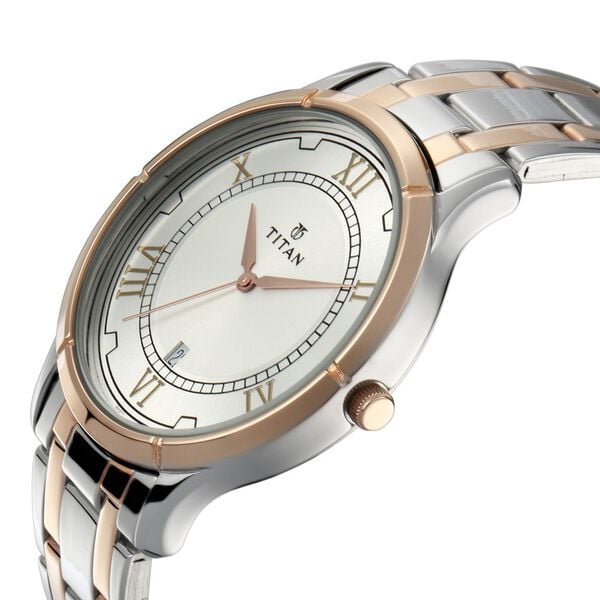 Titan Bandhan Quartz Analog with Date Silver Dial Two Toned Stainless Steel Strap Watch For Couple