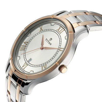 Titan Bandhan Quartz Analog with Date Silver Dial Two Toned Stainless Steel Strap Watch For Couple
