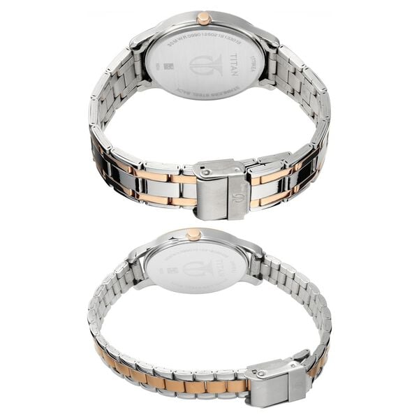 Titan Bandhan Quartz Analog with Date Silver Dial Two Toned Stainless Steel Strap Watch For Couple