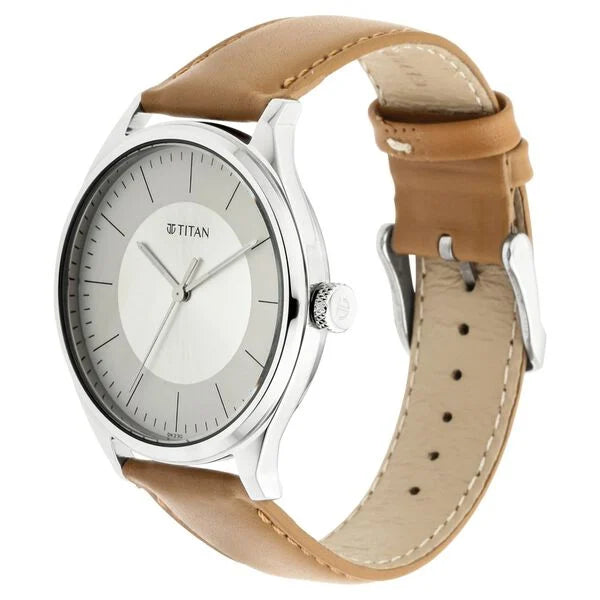 Titan Men's Urban Edge Lustrous White Dial Leather Watch 1802sl07