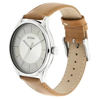 Titan Men's Urban Edge Lustrous White Dial Leather Watch 1802sl07