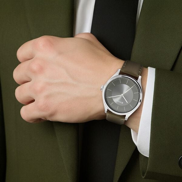 Titan Men's Urban Edge Lustrous Olive Dial Leather Watch