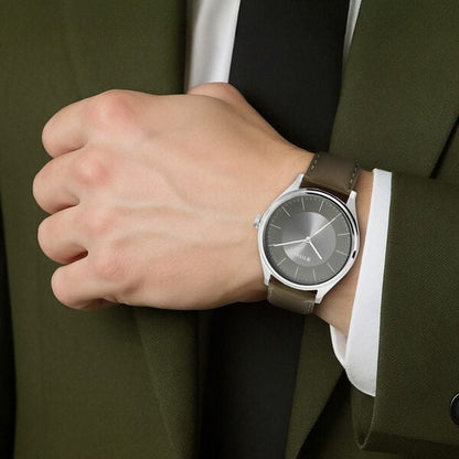 Titan Men's Urban Edge Lustrous Olive Dial Leather Watch