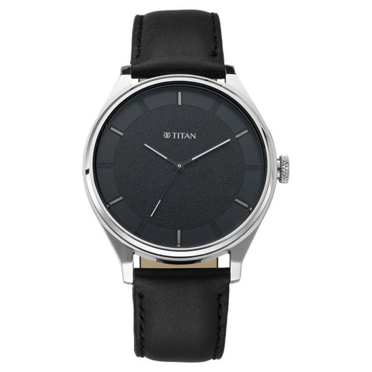Titan Workwear Quartz Analog Black Dial Black Leather Strap Watch For Men