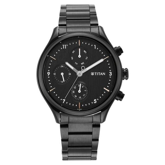 Titan Neo Black Dial Quartz Multifunction Stainless Steel Strap watch for Men