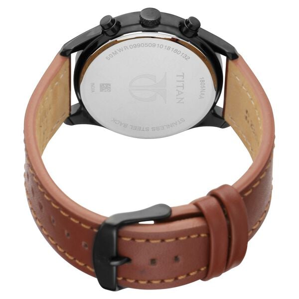 Titan Workwear Multifunction Black Dial Brown Leather Strap Watch For Men