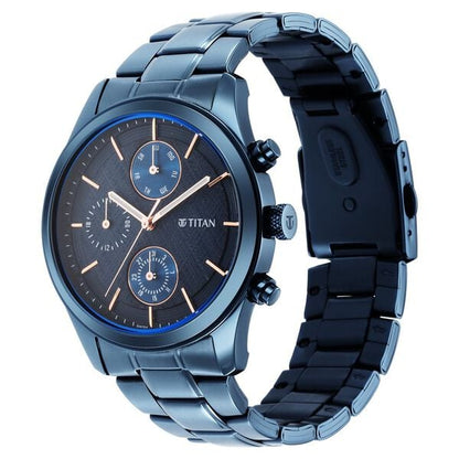 Titan Neo Splash Quartz Analog with Date Blue Dial Blue Stainless Steel Strap Watch For Men
