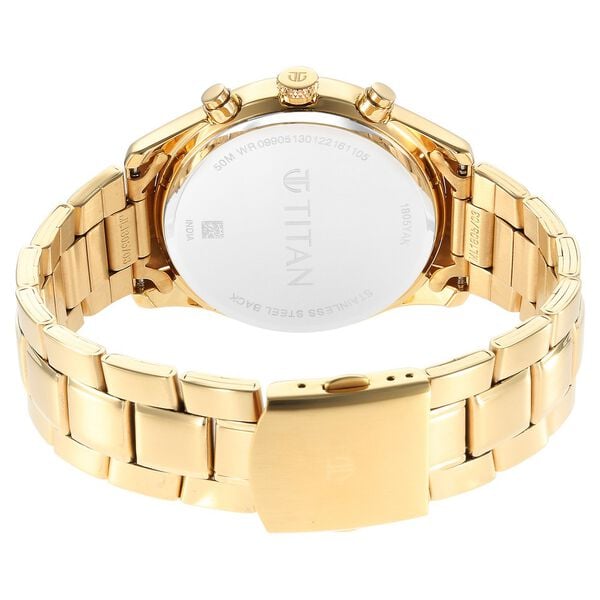 Titan Black and Gold Silver Dial Analog with Day and Date Stainless Steel Strap Watch for Men