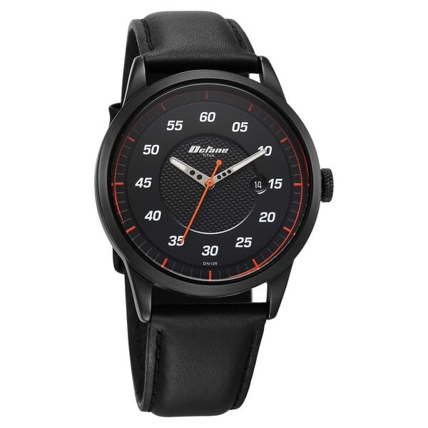 Titan Octane Quartz Analog with Date Black Dial With Black Leather Strap Watch For Men