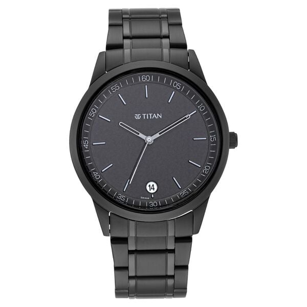 Titan Minimals Quartz Analog with Date Black Dial Black Metal Strap Watch For Men