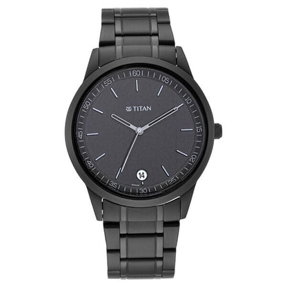 Titan Minimals Quartz Analog with Date Black Dial Black Metal Strap Watch For Men