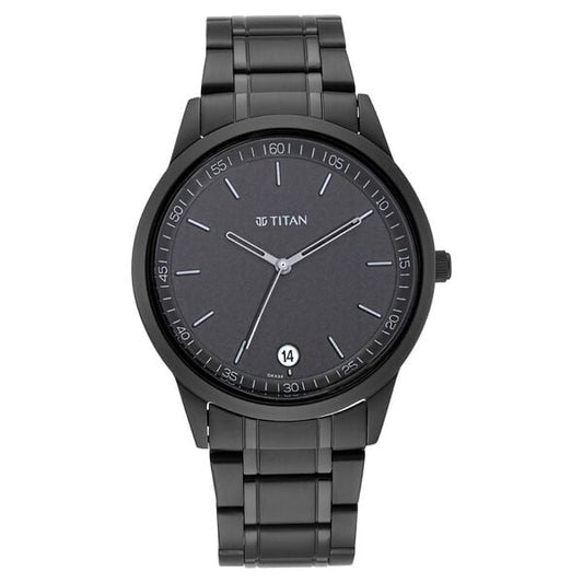 Titan Minimals Quartz Analog with Date Black Dial Black Metal Strap Watch For Men