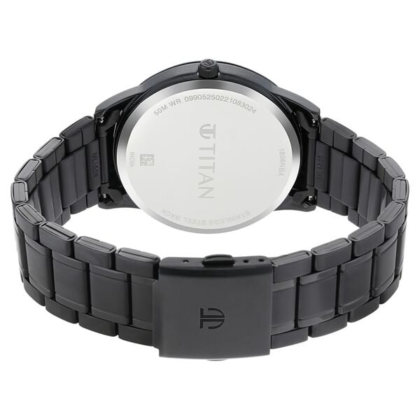 Titan Minimals Quartz Analog with Date Black Dial Black Metal Strap Watch For Men