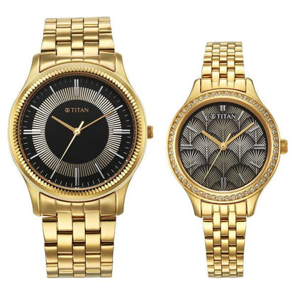 Titan Karishma Bandhan Black Dial Analog Stainless Steel Strap watch for Couple