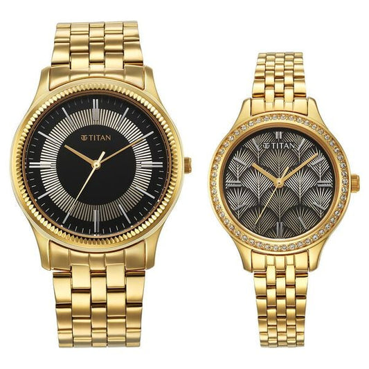 Titan Karishma Bandhan Black Dial Analog Stainless Steel Strap watch for Couple