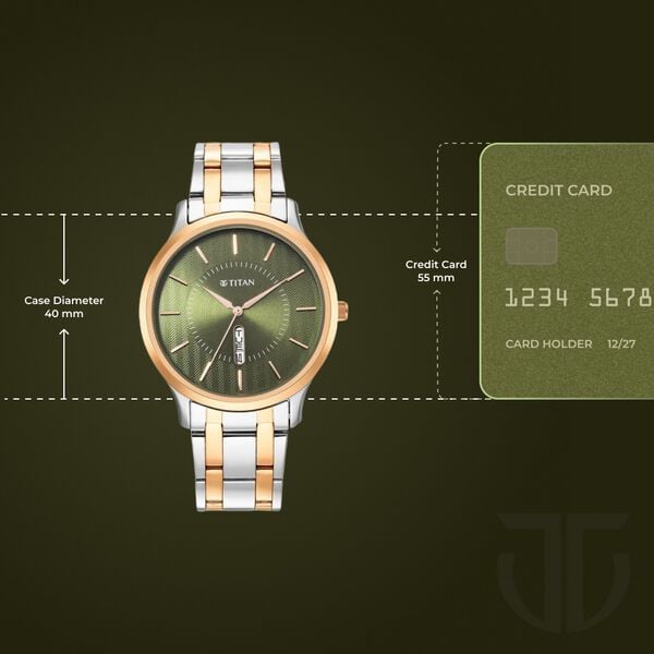 Titan Quartz Analog Green Dial Stainless Steel Strap Watch for Men