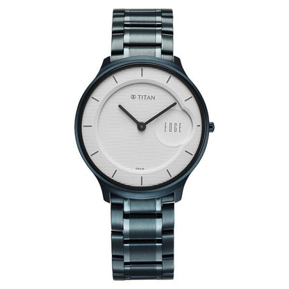Titan Edge Murals Quartz Analog White Dial Blue Stainless Steel Strap Watch For Men