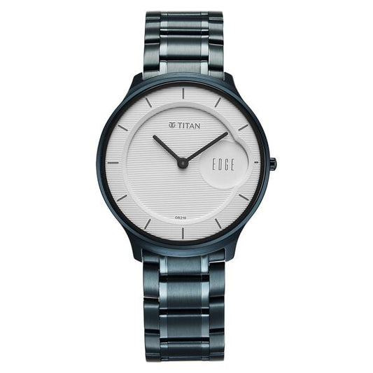 Titan Edge Murals Quartz Analog White Dial Blue Stainless Steel Strap Watch For Men