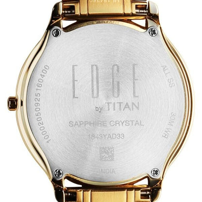 Titan Edge Gleam Quartz Analog Green Dial Golden Stainless Steel Strap Watch For Men