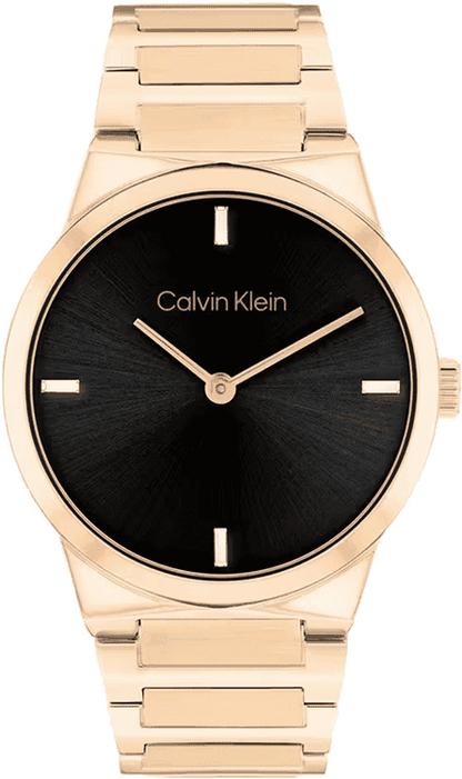 Ck Linear Elegance Women Quartz Black Dial Analog Stainless Steel Watch 25100086