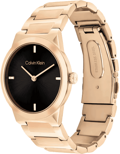 Ck Linear Elegance Women Quartz Black Dial Analog Stainless Steel Watch 25100086