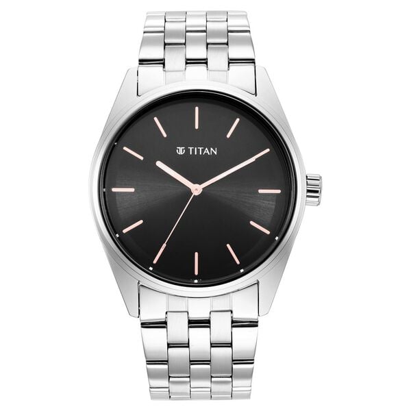 Titan Workwear Quartz Analog Black Dial Silver Stainless Steel Strap Watch For Men