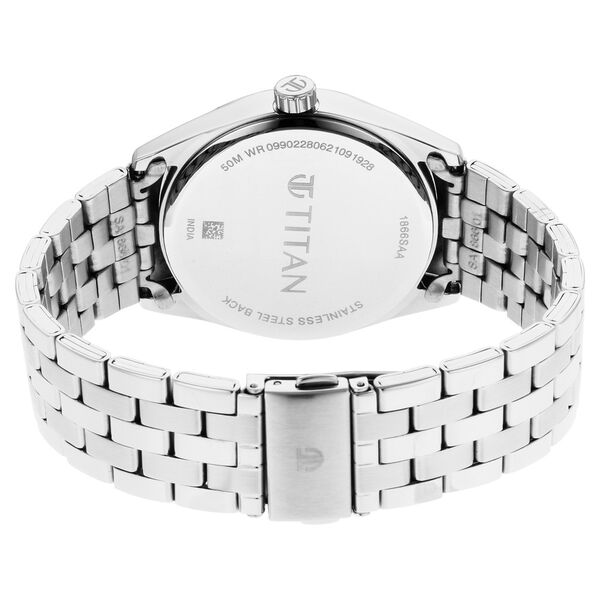 Titan Workwear Quartz Analog Black Dial Silver Stainless Steel Strap Watch For Men