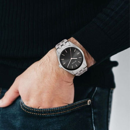 Titan Workwear Quartz Analog Black Dial Silver Stainless Steel Strap Watch For Men
