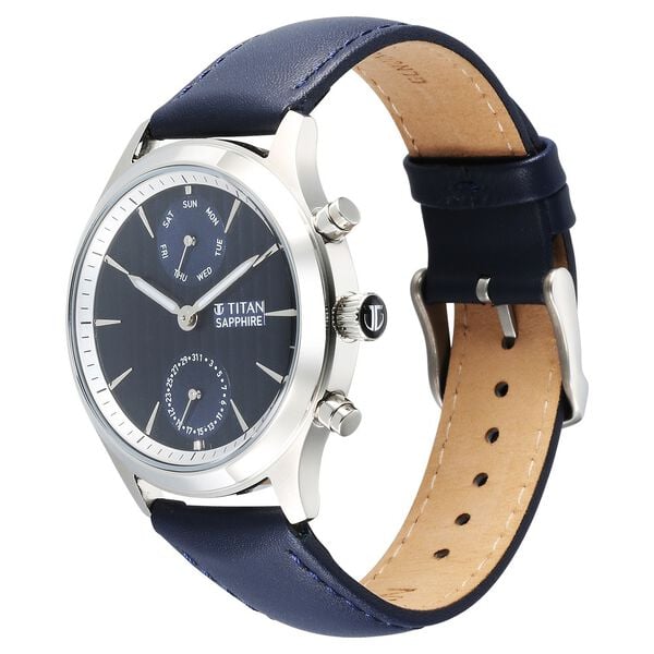 Titan Sapphire Multifunction Quartz Analog with Day and Date Blue Dial Leather Strap Watch for Men