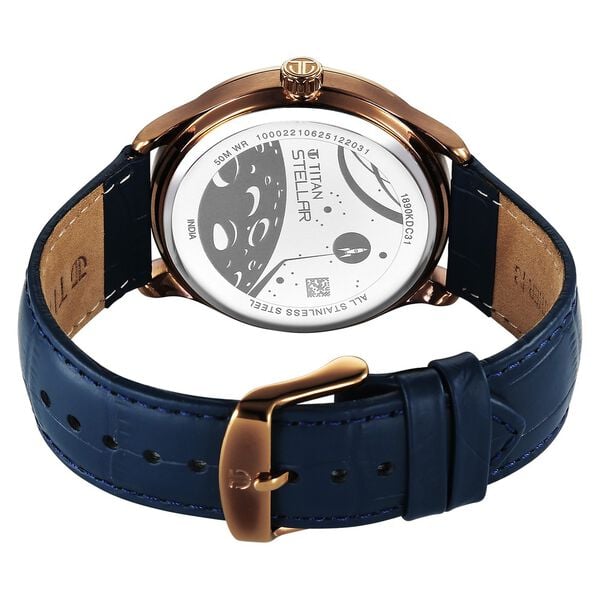 Titan Stellar Analog with Earth Disc and Blue Dial Blue Leather Strap Watch for Men