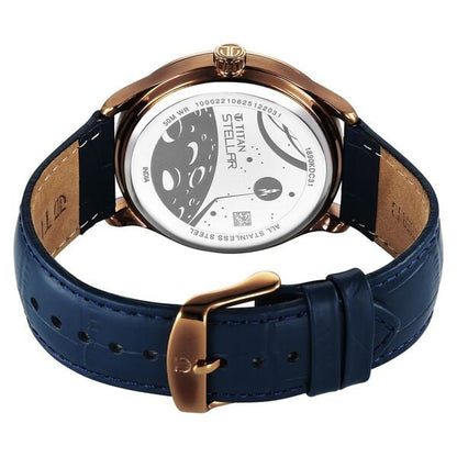 Titan Stellar Analog with Earth Disc and Blue Dial Blue Leather Strap Watch for Men