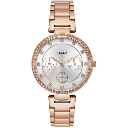Fashion Women Quartz Silver Dial Multi-Function Stainless Steel Watch TWEL18702