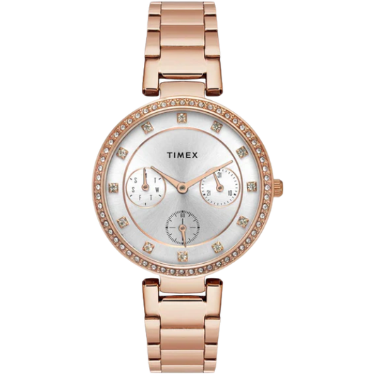 Fashion Women Quartz Silver Dial Multi-Function Stainless Steel Watch TWEL18702