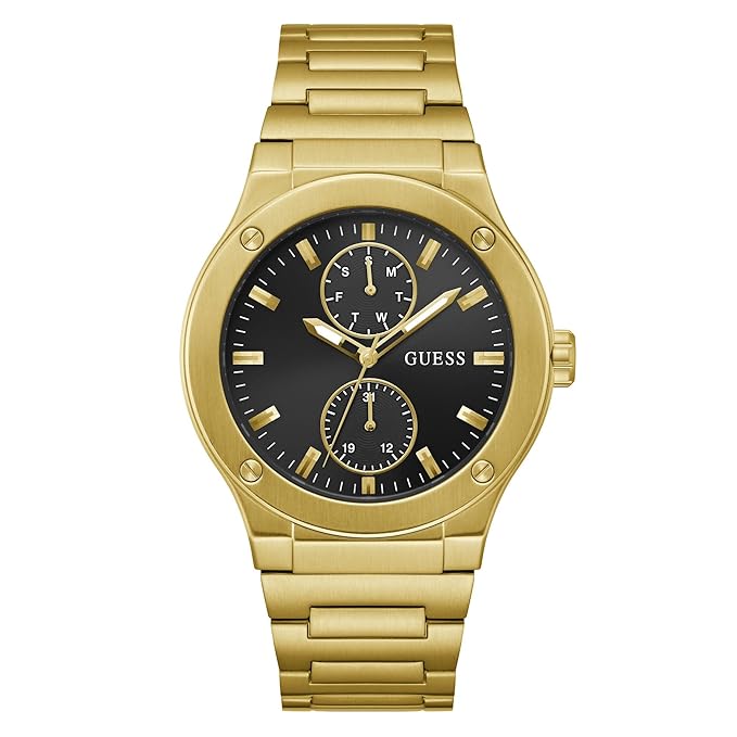 GUESS Stainless Steel Analog Black Dial Men's Watch-Gw0795G4, Band_ Golden