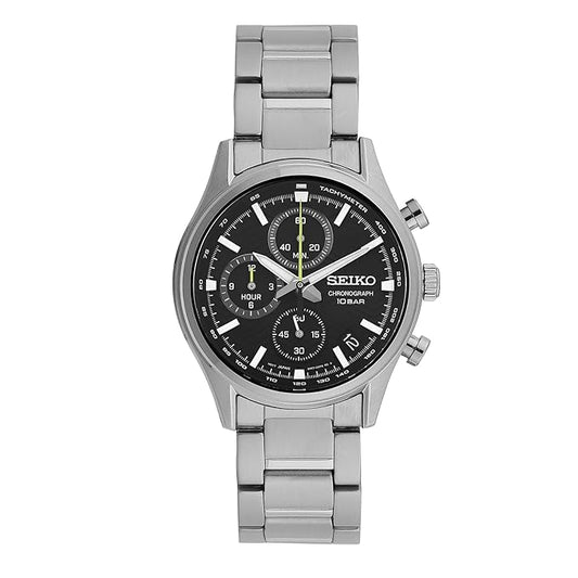 Seiko Stainless Steel Dress Chronograph Men Watch - Ssb419P1, Black Dial, Bandcolor-Silver