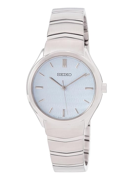 SEIKO Stainless Steel Women'S Discover More Quartz Blue Dial Ladies Analog Watch Sur549P1, Silver Strap, Modern